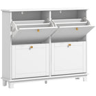 HOMCOM - Armoire à chaussures étroite avec 4 tiroirs rabattables et 5 pieds pour entrée - blanc-Style moderne, finition couleur unie et poignées dorées rehaussent l’attrait esthétique 
