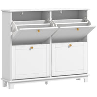 HOMCOM - Armoire à chaussures étroite avec 4 tiroirs rabattables et 5 pieds pour entrée - blanc-Style moderne, finition couleur unie et poignées dorées rehaussent l’attrait esthétique 