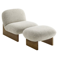 Modway - Loyal Tissu Boucle Chaise d’accent et ensemble ottoman - Noyer de River Rock-Ensemble de chaises et ottomans en deux pièces