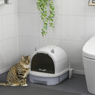 PawHut - boîte à litière pour chat, modèle fermé avec couvercle et pelle - gris-Le tiroir inférieur facile à nettoyer simplifie l’entretien 