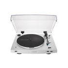 Audio-Technica - Tourne-disque automatique à entraînement par courroie sans fil et analogique - Blanc-Fonctionnement entièrement automatique du plateau tournant à entraînement par courroie avec deux vitesses : 33-1/3, 45 tr/min
