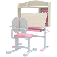 Qaba - Ensemble de table d’étude et chaise pour enfants à hauteur réglable avec plateau inclinable, tiroir et étagères - rose-Hauteur du bureau et de la chaise réglable, s’adapte à la croissance de votre enfant de 3 à 12 ans 