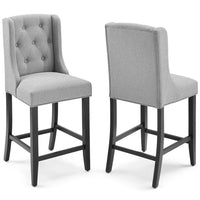 Modway - Baronet Tissu rembourré Tabouret de comptoir - Gris clair - Ensemble de 2-Tabouret de comptoir à boutons touffés
