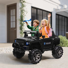 Aosom - voiture électrique pour enfants 2 places 12v rc camion de police - noir-Quatre roues avec suspension à ressorts pour une conduite en douceur 