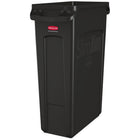 Conteneur à déchets ventilé Rubbermaid Commercial Slim Jim, 87,1 L, noir-Les 4 cordons de serrage du sac fixent les sacs autour du bord du conteneur et permettent un changement de sac rapide et sans nœud.