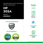 CIG - Cartouche de toner CE411A HP 305A remise à neuf - rendement standard - cyan- Écologique : Remanufacturé à partir d'une cartouche HP originale recyclée