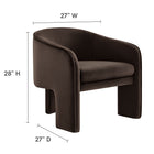 Modway - Greer Velours Performance Rembourré Fauteuil d’accent - Marron chocolat-Rembourrage résistant aux taches