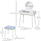 HOMCOM - Coiffeuse avec miroir rond et 2 tiroirs - 31,5 po L x 15,7 po l x 49,2 po H - blanc-MDF robuste et naturel, durable pendant des années 