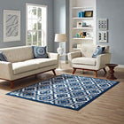 Modway - Kalinda Treillis rustiques vintage marocains Tapis de 5 pi l x 8 pi L - Bleu marocain beige et ivoire-Tissage serré à poil bas