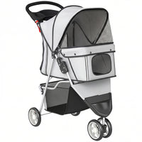 PawHut - Poussette pour animaux de luxe à 3 roues avec frein, auvent, porte-gobelets - gris-Conception légère et pliable pour faciliter le rangement et le transport 
