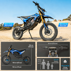 Gyrocopters - Moto électrique tout-terrain DX1 pour adultes - Vitesse 65 km/h, autonomie PAS 83 km - Bleu-Doté d'une selle en similicuir souple très confortable, d'un phare réglable à double faisceau (codes/phares) et d'une protection de poitrine intégrée au guidon, le DX1 est parfaitement adapté aux pilotes mesurant entre 1,20 m et 1,80 m (4 à 6 pieds)
