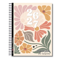 Pomme & Gribouillis - Agenda pour enseignants 26-27: Hebdomadaire/mensuel - 11-1/2" x 9-1/2" - Retro Floral - Français-Plusieurs pages pour l'organisation de la classe (dates importantes, services aux élèves, horaire, anniversaires, budget, absences, coups de cœur littéraires, portraits de classe, PI, rencontres de parents, communications, etc.)