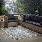 Modway - Ariana Treillis floraux vintage à l’intérieur et à l’extérieur Tapis 9 pi l x 12 pi L - Bleu et beige-Tapis durable d’intérieur et d’extérieur