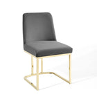 Modway - Amplify Base de traîneau Performance Velvet Fauteuil d’appoint de salle à manger - Gris or-Fauteuil à manger Glam Deco