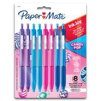 Sharpie - Stylos à bille rétractables Paper Mate InkJoy - pointe moyenne - 1,0 mm - couleurs de bonbons éclatants - Paquet de 8-Une encre ultrafluide aux couleurs vives pour vous amuser et laisser libre cours à vos idées