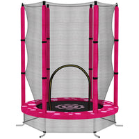 Qaba - Trampoline pour tout-petits 55 po avec filet de sécurité, pour enfants de 3 à 6 ans - rose-Tapis de saut résistant à l'usure avec un motif mignon et attrayant 