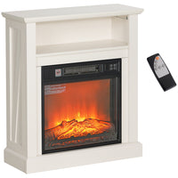 HOMCOM - Foyer électrique 27 po avec manteau et télécommande, blanc-La cheminée rehausse le décor grâce à l'effet réaliste des flammes en 3D  