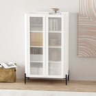 Manhattan Comfort - Armoire de décoration moderne Abbey 31,5 po - Blanc-Comprend 2 portes en verre trempé nervuré à fermeture douce avec 4 espaces d'étagères réglables