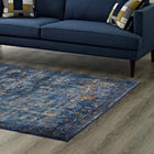 Modway - Minu Treillis floral vieilli Tapis de 5 pi l x 8 pi L - Bleu foncé, jaune et orange-Dessous en caoutchouc rainuré de préhension 