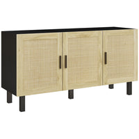 HOMCOM - Buffet boho 53,5 po L - noir-Portes en rotin uniques avec une finition naturelle pour un style bohème 