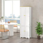 HOMCOM - Armoire de cuisine autoportante avec 4 étagères et 4 portes - blanc-Base surélevée, ce qui facilite le nettoyage en dessous et garde les objets au sec en cas de déversement 