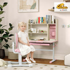 Qaba - Ensemble de table d’étude et chaise pour enfants à hauteur réglable avec plateau inclinable, tiroir et étagères - rose-Plateau inclinable (0-45°) aide à maintenir une posture saine pour la lecture ou le dessin 