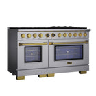 Kucht - 60 po Série KXP Cuisinière double énergie Propane - Acier inoxydable/Or-Cette cuisinière à dix foyers comprend deux brûleurs de 20 000 BTU, un de 15 000 BTU, deux de 12 000 BTU, trois de 9 000 BTU et deux de 6 000 BTU