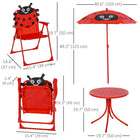 Outsunny - Table de pique-nique pliant pour enfants avec chaises, motif, extérieur jardin terrasse arrière-cour avec parasol - rouge-Parasol assorti à 6 baleines inclus, offrant une protection maximale contre le soleil pour votre enfant  
