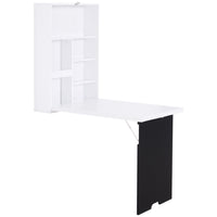 HOMCOM - Table murale pliante convertible bureau - 23,5 po L x 37,25 po l x 57,75 po H - blanc et noir-La solution idéale pour gagner de la place pour tout propriétaire souhaitant ranger les objets essentiels et réduire l’encombrement