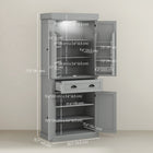 HOMCOM - Armoire de cuisine 71 po avec étagères à épices et éclairage LED - gris-Surface en MDF peint et en panneau de particules facile à nettoyer 