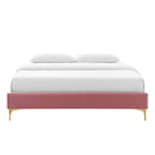Modway - Sutton Performance Velvet Cadre de lit complet, Rose poussiéreuse-Système de soutien en lattes de bois