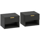 HOMCOM - Tables de chevet flottantes avec tiroir cannelé et étagère ouverte - noir - lot de 2-Livré par lot de deux, créant un aspect équilibré et symétrique 