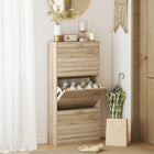 HOMCOM - Armoire à chaussures mince avec 3 tiroirs rabattables pour 12 paires - chêne-Design compact adapté aux petites entrées, couloirs ou tout espace étroit 