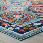Modway - Entourage Treillis marocain floral vieilli d’Odile Tapis de 5 pi l x 8 pi L - Bleu, Rouge, Orange, Jaune-Polypropylène 100% Frise