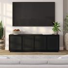Hudson&Canal - Meuble TV Pryce pour téléviseurs jusqu'à 78" - Grain noir/Rotin noir-Fabriqué en MDF robuste et en faux rotin noir avec une finition grainée noire artisanale