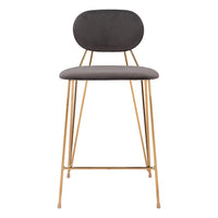Zuo - Georges Tabouret de comptoir - Gris/Or - Ensemble de 2-Tissu en velours doux et lisse