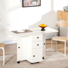 HOMCOM - Table à manger pliante à abattants sur roulettes avec tiroirs et armoire de rangement pour 4-6 personnes - blanc-Deux panneaux latéraux se soulèvent pour accueillir jusqu'à six personnes 