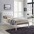 Modway - Mia Vinyle Lit simple, Blanc blanc-Tête de lit en tissu à boutons touffonnés