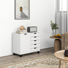 HOMCOM - Armoire de classement latérale avec 5 tiroirs et étagère réglable - blanc-L’armoire et les cinq tiroirs offrent un grand espace de rangement pour les fournitures de bureau 