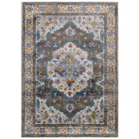 Modway - Success Médaillon vintage floral vieilli Anisah Tapis 4 pi l x 6 pi L - Gris ivoire Jaune Orange-Tapis d’espace à médaillons vintage floraux vintage vieillis