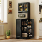 HOMCOM - Armoire de cuisine 71 po avec 8 étagères de porte - noir-Trou pour câble permettant de garder les fils bien rangés, créant un espace propre pour les appareils ou une station café 