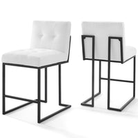 Modway - Privy Acier inoxydable noir Tissu rembourré Tabouret de comptoir - Noir Blanc - Ensemble de 2-Ensemble de tabourets de comptoir de cuisine Glam Deco de 2