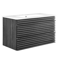 Modway - Render Support mural de 36" Vanette de salle de bain - Blanc charbon-Vanité moderne du milieu du siècle