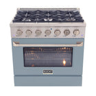 Kucht - 36 po Série KDF Cuisinière Pro Style au gaz propane - Acier inoxydable/Gris ciment-La cuisinière à gaz à 6 brûleurs comprend un brûleur double de 20 000 BTU avec mode mijotage, un brûleur de 15 000 BTU, un brûleur de 12 000 BTU, deux brûleurs de 9 000 BTU et un brûleur de 6 000 BTU