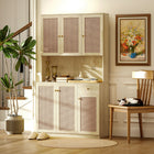 HOMCOM - Armoire de cuisine avec comptoir ouvert et vaisselier - bois naturel-Panneaux de porte décoratifs en rotin ajoutant une touche bohème chic à toute pièce 