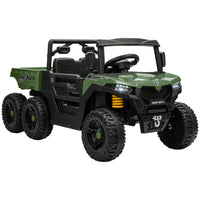 Qaba - Camion électrique pour enfants 24V 4RM avec 6 roues, 2 places et benne basculante - vert-Puissant 4x4 24V avec batterie 7AH, atteint 2,5–3,7 mph (4-6km/h) pour s’amuser dans le jardin 
