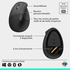 Logitech - Lift Left Souris Ergonomique Verticale - Graphite-Connectez-vous à votre façon : Connectez-vous via Bluetooth Low Energy ou Logi Bolt USB à Windows, macOs, iPadOs, Chrome OS ou Linux, et profitez d'une durée de pile pouvant atteindre 2 ans