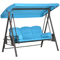 Outsunny - Balancelle de porche 3 places robuste avec auvent inclinable, bleu clair-La balançoire d'extérieur autoportante robuste peut accueillir confortablement 3 personnes pour une expérience de détente
