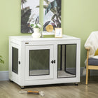 PawHut - Table d’appoint caisse pour animaux avec coussin résistant à l’eau, double porte - blanc-Les fils d'acier permettent aux animaux de voir le monde 