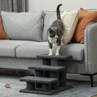 PawHut - Escalier pour animaux à 3 marches recouvert de tapis - gris foncé-Panneau de particules stable et résistant à l'usure, recouvert de polaire berbère pour une durabilité longue durée 